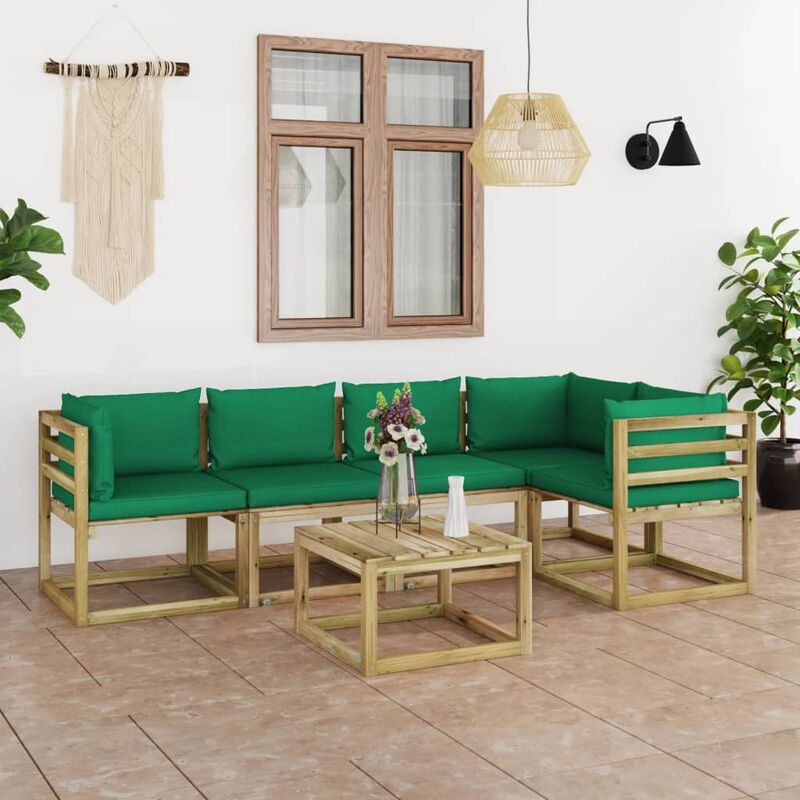 

Juego de muebles jardín 6 pzas cojines madera pino impregnado
