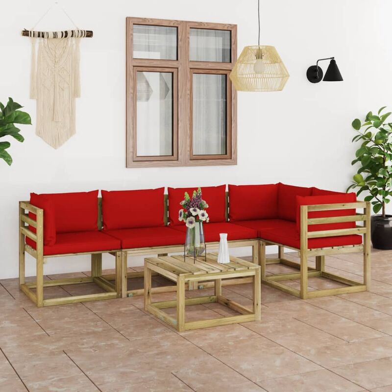 

Juego de muebles jardín 6 pzas cojines madera pino impregnado