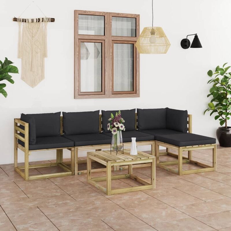

Juego de muebles jardín 6 pzas cojines madera pino impregnado