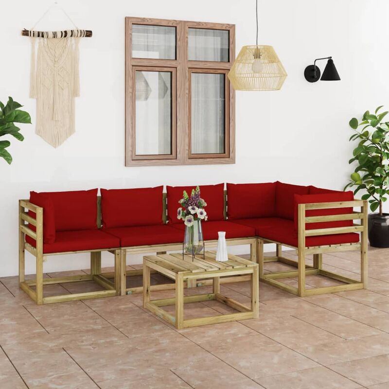 

Juego de muebles jardín 6 pzas cojines madera pino impregnado