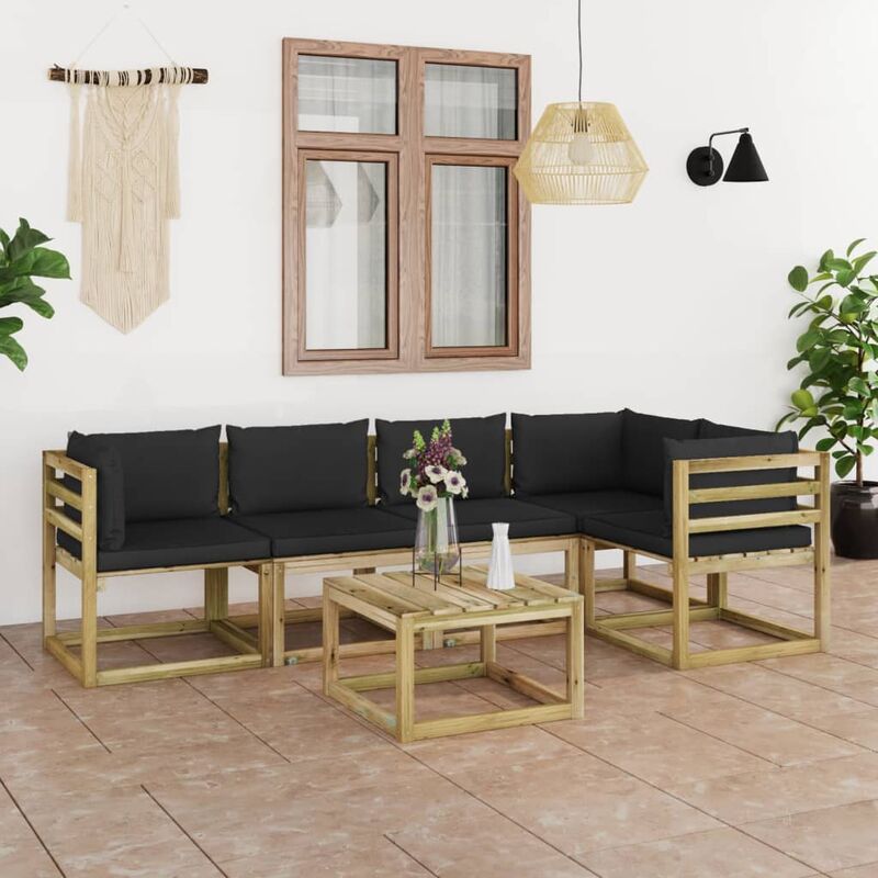 

Juego de muebles jardín 6 pzas cojines madera pino impregnado