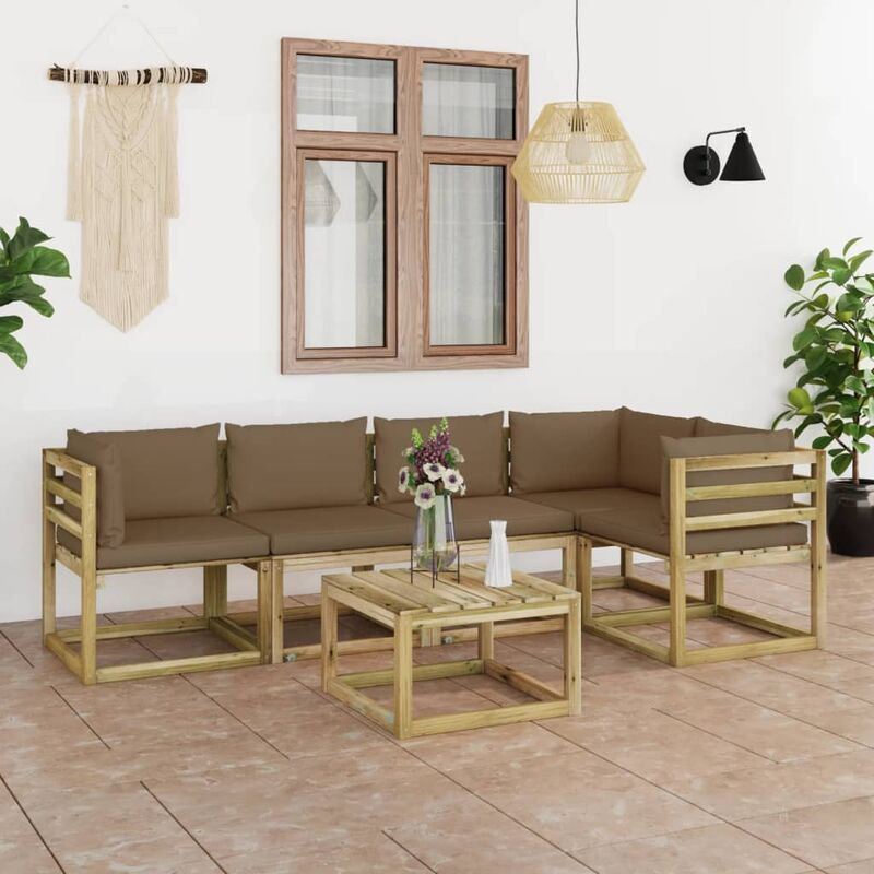 

Juego de muebles jardín 6 pzas cojines madera pino impregnado