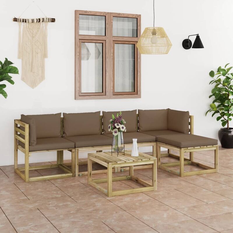 

Juego de muebles jardín 6 pzas cojines madera pino impregnado