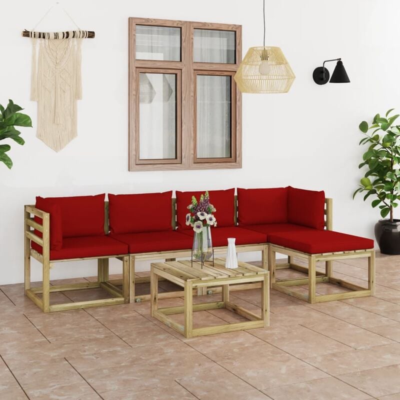 

Juego de muebles jardín 6 pzas cojines madera pino impregnado