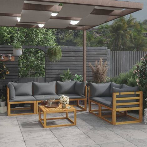 Juego de muebles jardín 6 pzas con cojines madera maciza acacia