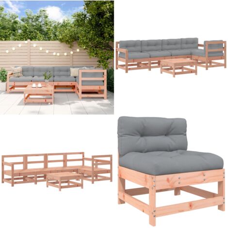 Juego de muebles jardín 6 pzas y cojines madera abeto Douglas - Sofás de exterior - Cojines para jardín