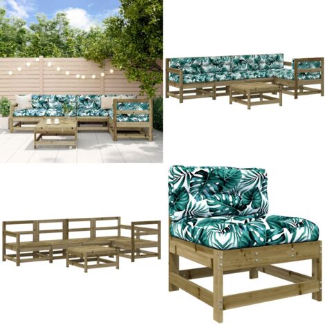Juego de muebles jardín 6 pzas y cojines madera pino impregnada - Sofás de exterior - Cojines de jardín