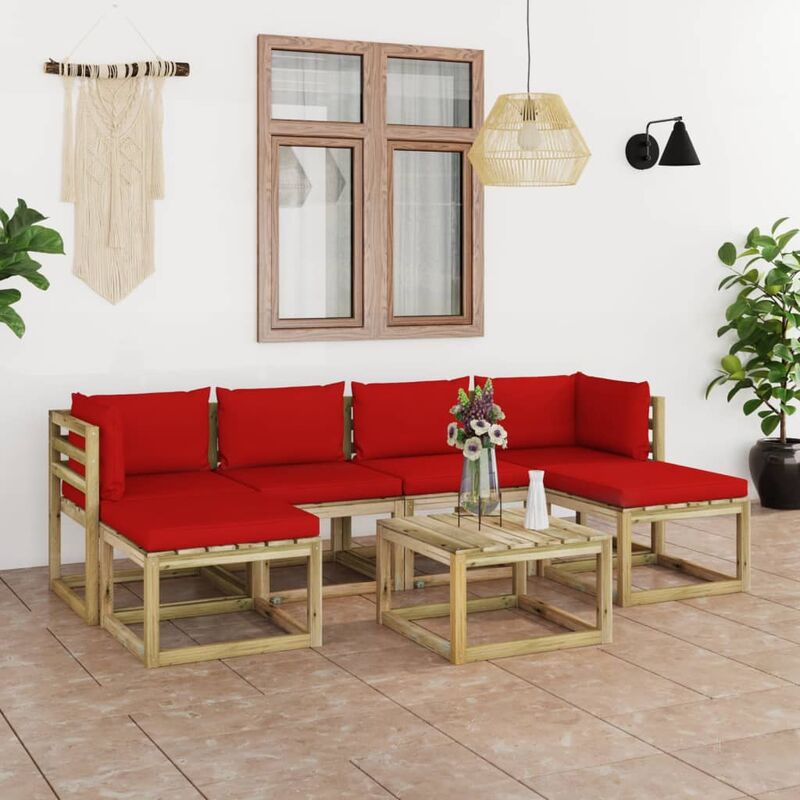 

Juego de muebles jardín 7 pzas cojines madera pino impregnada