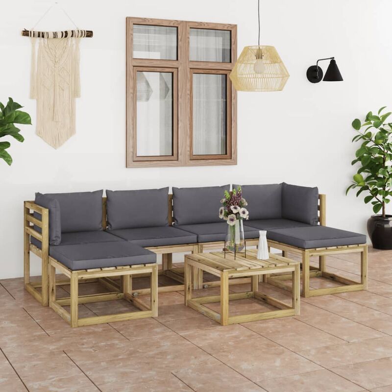 

Juego de muebles jardín 7 pzas cojines madera pino impregnado