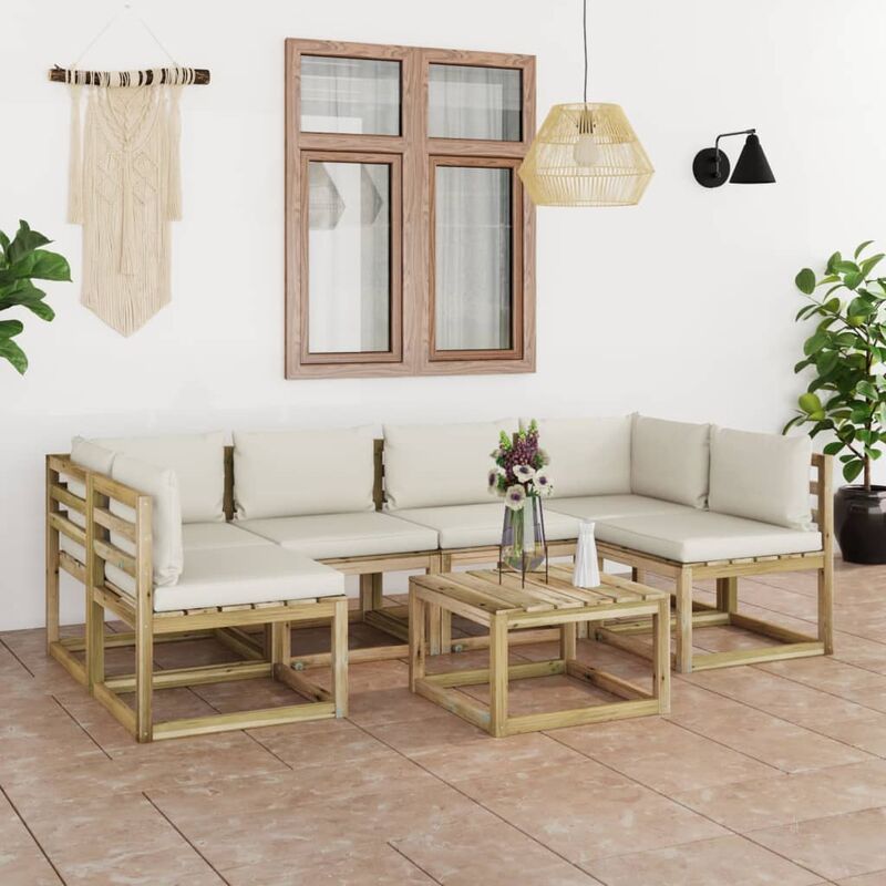

Juego de muebles jardín 7 pzas cojines madera pino impregnado