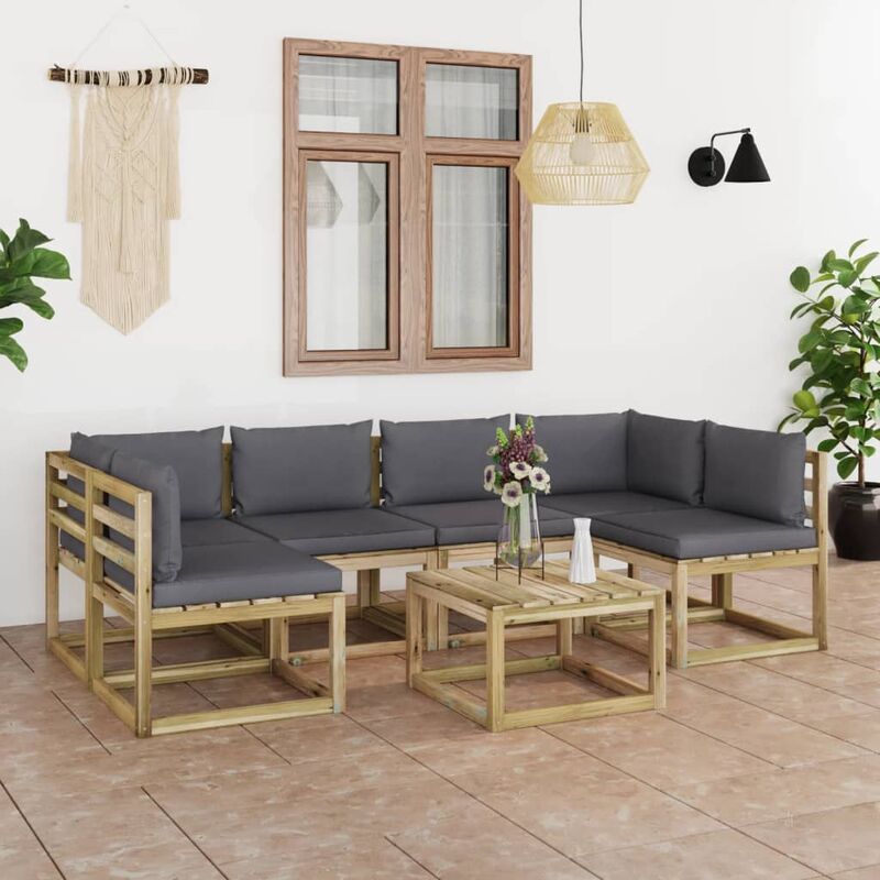 

Juego de muebles jardín 7 pzas cojines madera pino impregnado