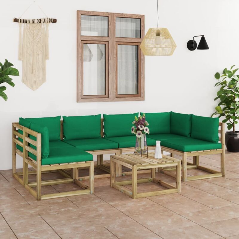 

Juego de muebles jardín 7 pzas cojines madera pino impregnado