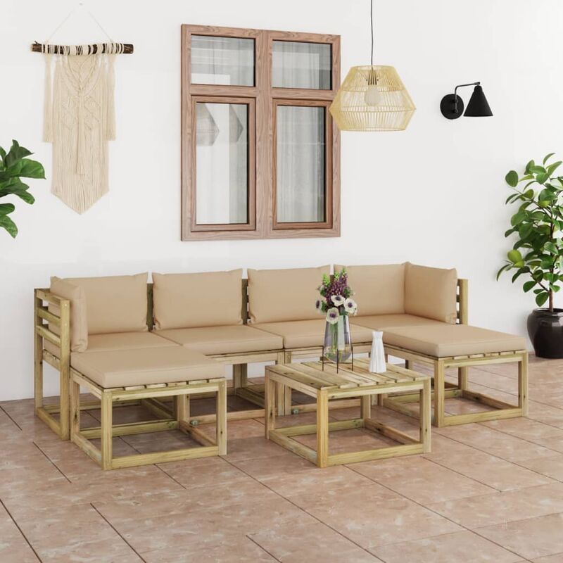 

Juego de muebles jardín 7 pzas cojines madera pino impregnado