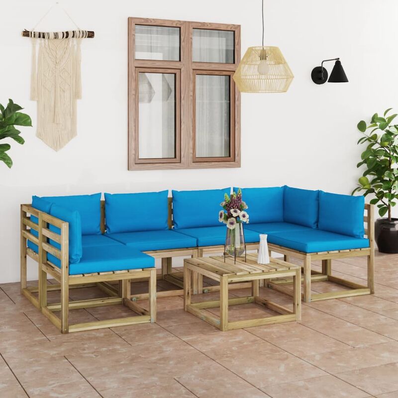 

Juego de muebles jardín 7 pzas cojines madera pino impregnado