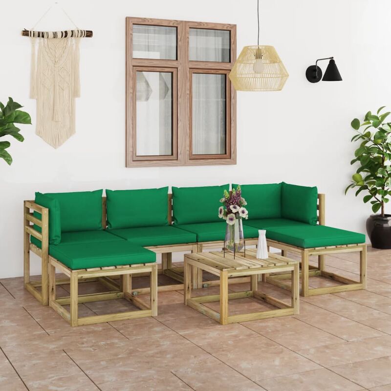 

Juego de muebles jardín 7 pzas cojines madera pino impregnado