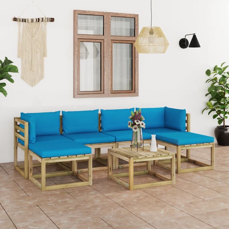 

Juego de muebles jardín 7 pzas cojines madera pino impregnado