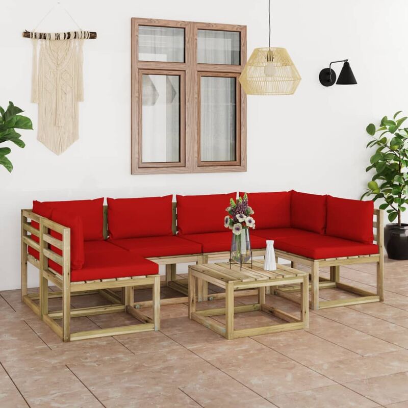 

Juego de muebles jardín 7 pzas cojines madera pino impregnado