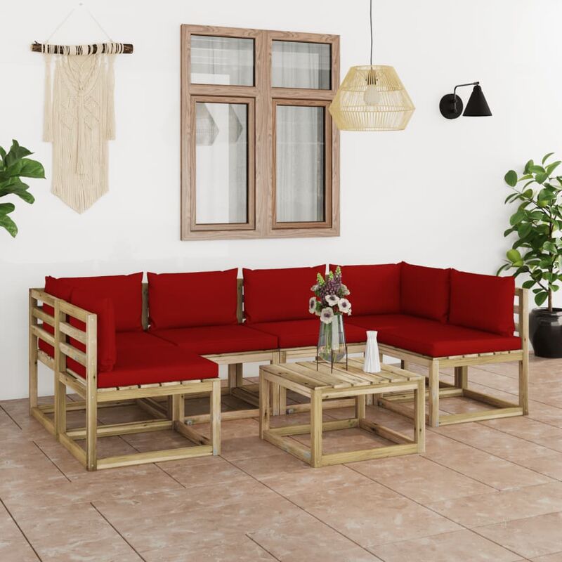 

Juego de muebles jardín 7 pzas cojines madera pino impregnado
