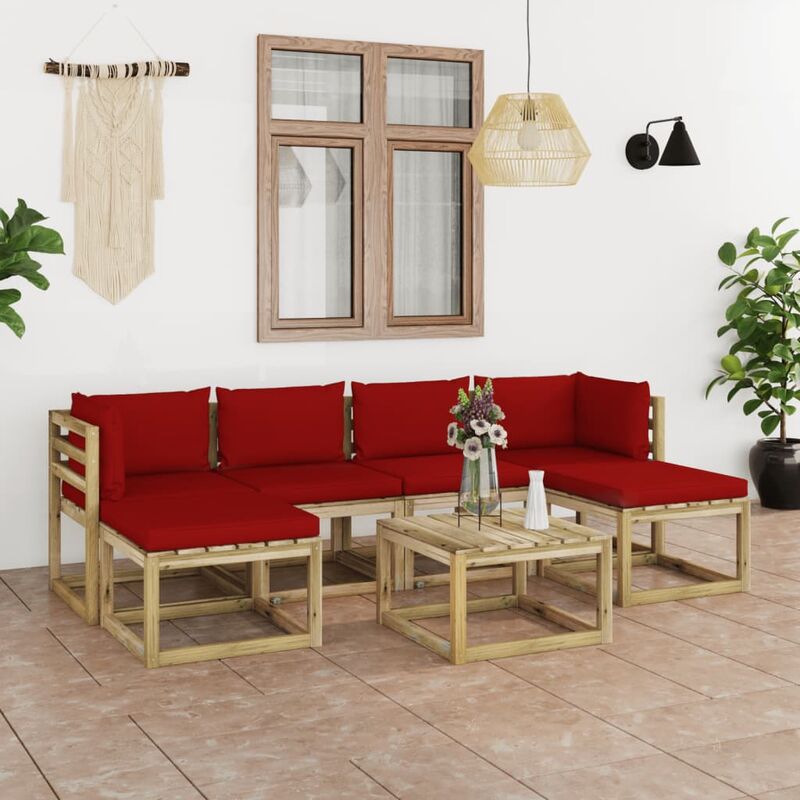 

Juego de muebles jardín 7 pzas cojines madera pino impregnado