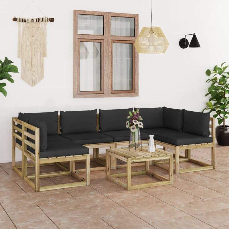 

Juego de muebles jardín 7 pzas cojines madera pino impregnado