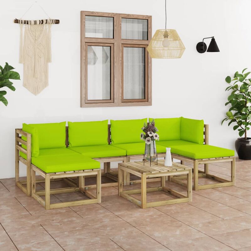 

Juego de muebles jardín 7 pzas cojines madera pino impregnado