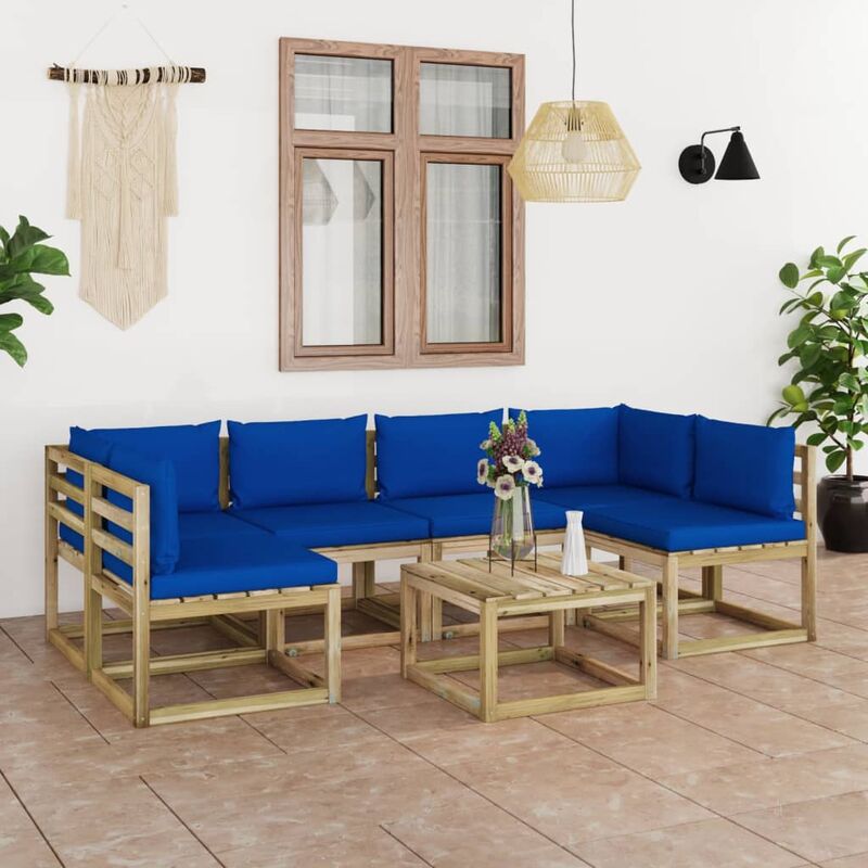

Juego de muebles jardín 7 pzas cojines madera pino impregnado