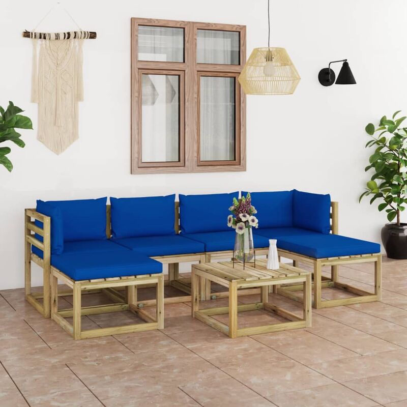 

Juego de muebles jardín 7 pzas cojines madera pino impregnado
