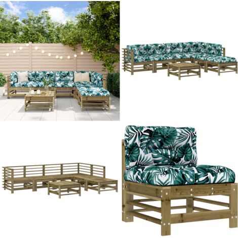 Juego de muebles jardín 7 pzas y cojines madera pino impregnada - Muebles de exterior - Sofás de jardín