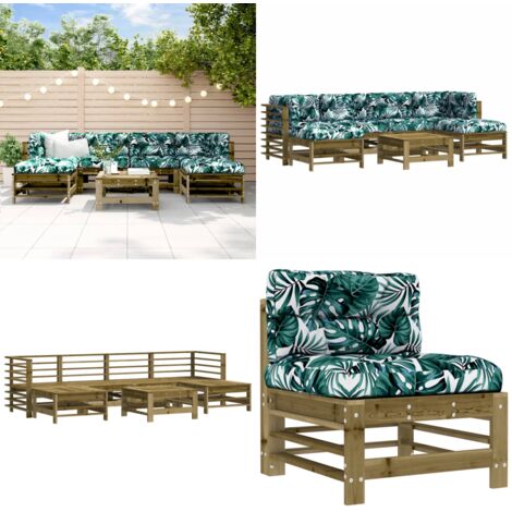 Juego de muebles jardín 7 pzas y cojines madera pino impregnada - Sofás de exterior - Cojines de jardín