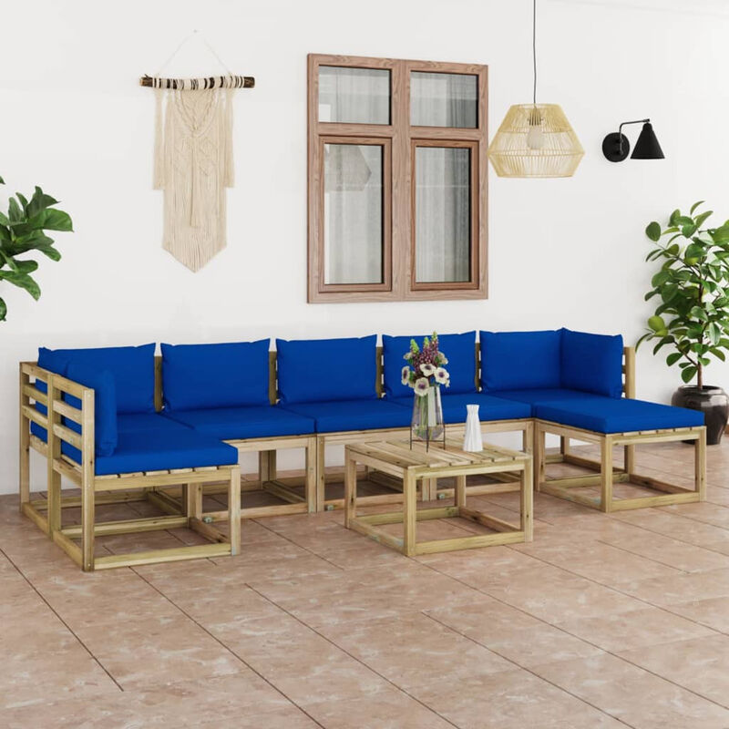 

Juego de muebles jardin 8 pzas cojines madera pino impregnado