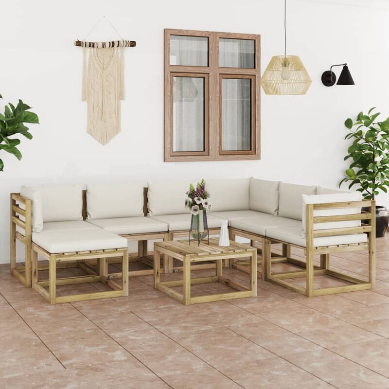 

Juego de muebles jardín 8 pzas cojines madera pino impregnado