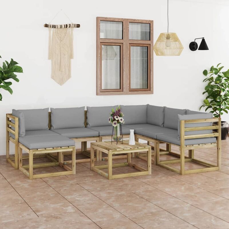 

Juego de muebles jardín 8 pzas cojines madera pino impregnado