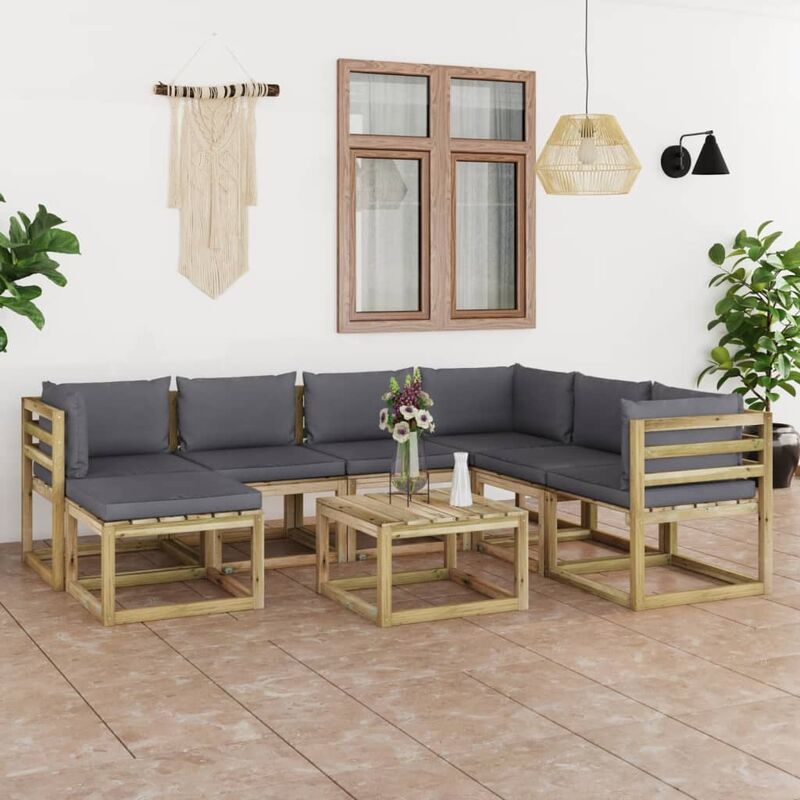 

Juego de muebles jardín 8 pzas cojines madera pino impregnado