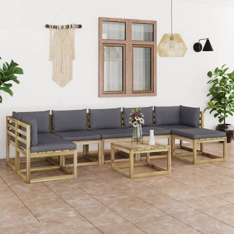 

Juego de muebles jardín 8 pzas cojines madera pino impregnado