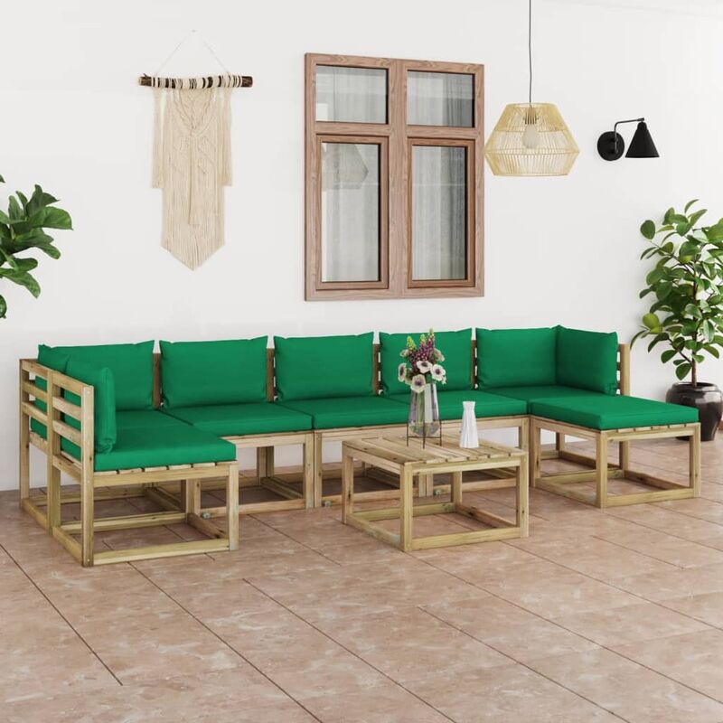 

Juego de muebles jardín 8 pzas cojines madera pino impregnado