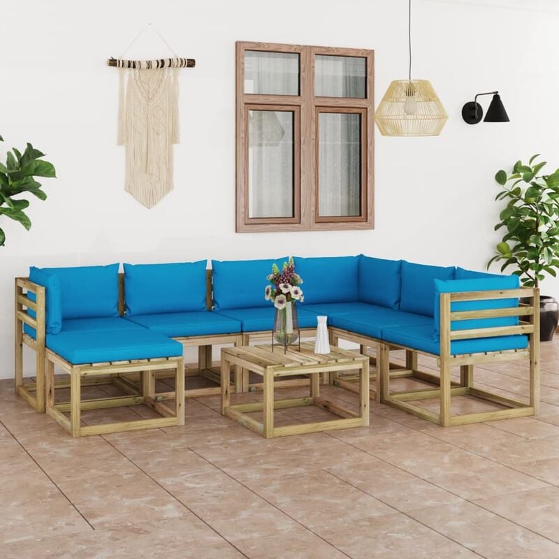 

Juego de muebles jardín 8 pzas cojines madera pino impregnado