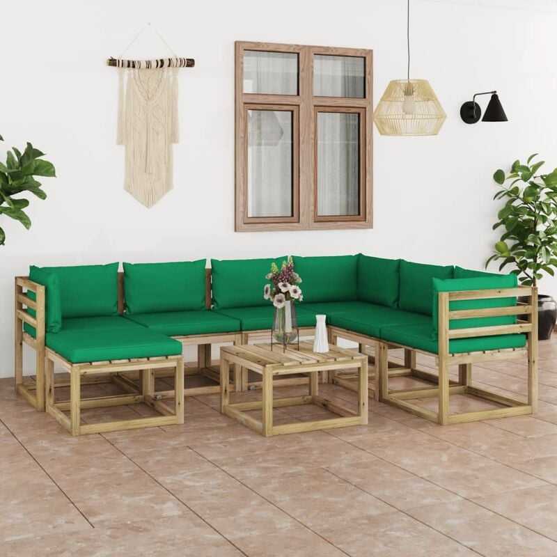 

Juego de muebles jardín 8 pzas cojines madera pino impregnado