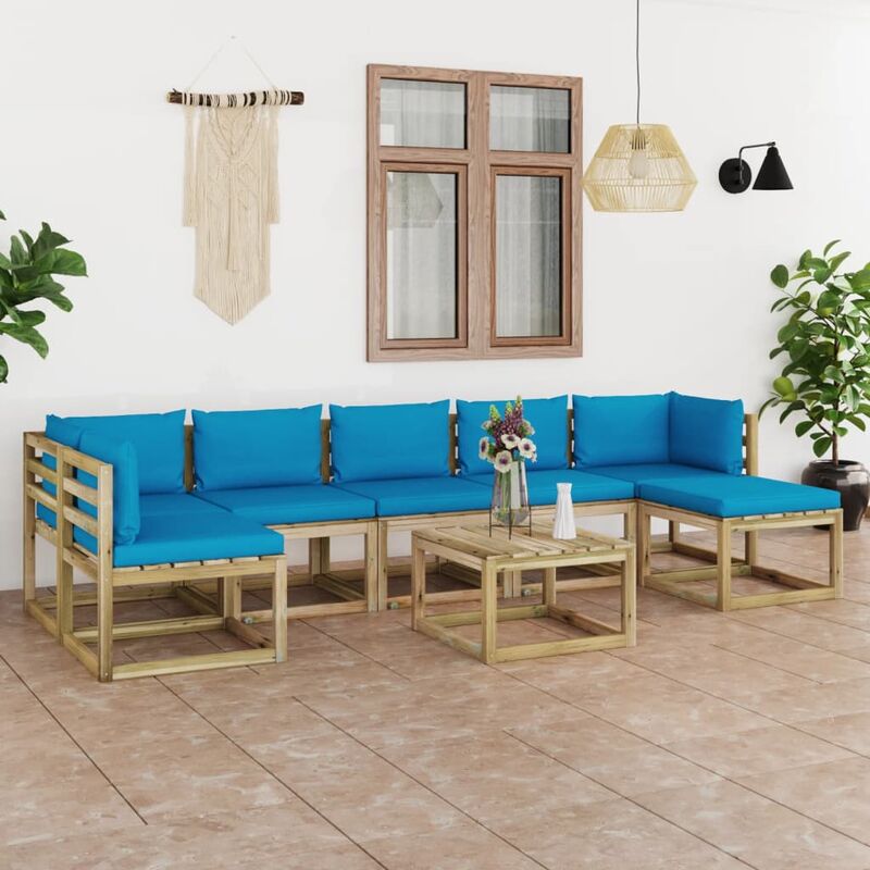 

Juego de muebles jardín 8 pzas cojines madera pino impregnado