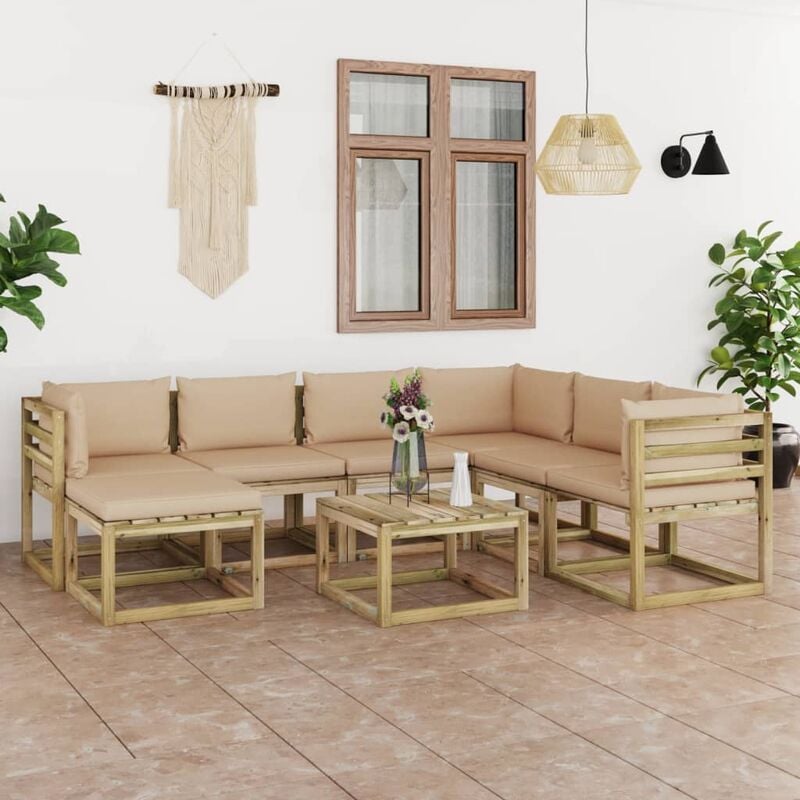 

Juego de muebles jardín 8 pzas cojines madera pino impregnado