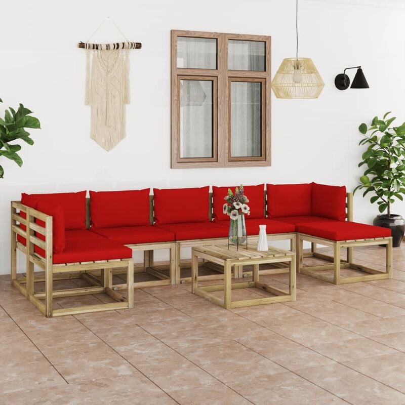 

Juego de muebles jardín 8 pzas cojines madera pino impregnado