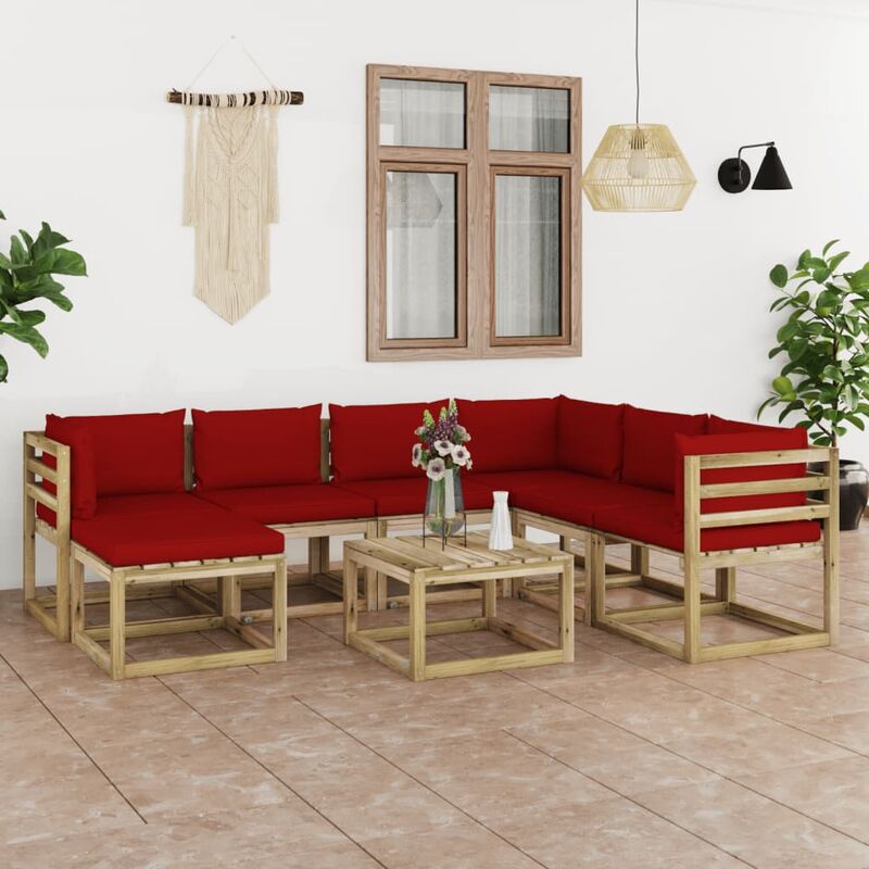 

Juego de muebles jardín 8 pzas cojines madera pino impregnado