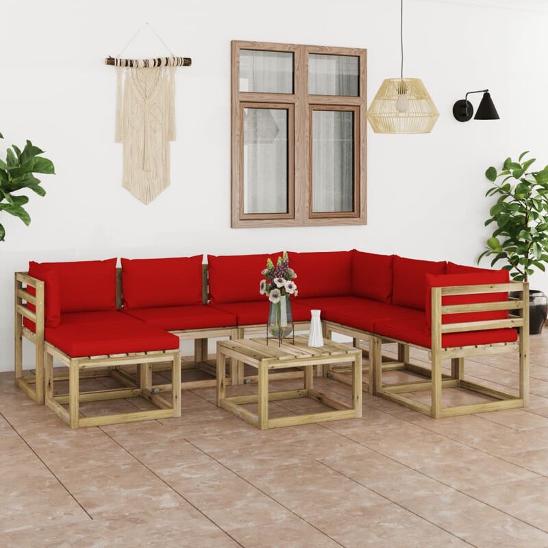 

Juego de muebles jardín 8 pzas cojines madera pino impregnado