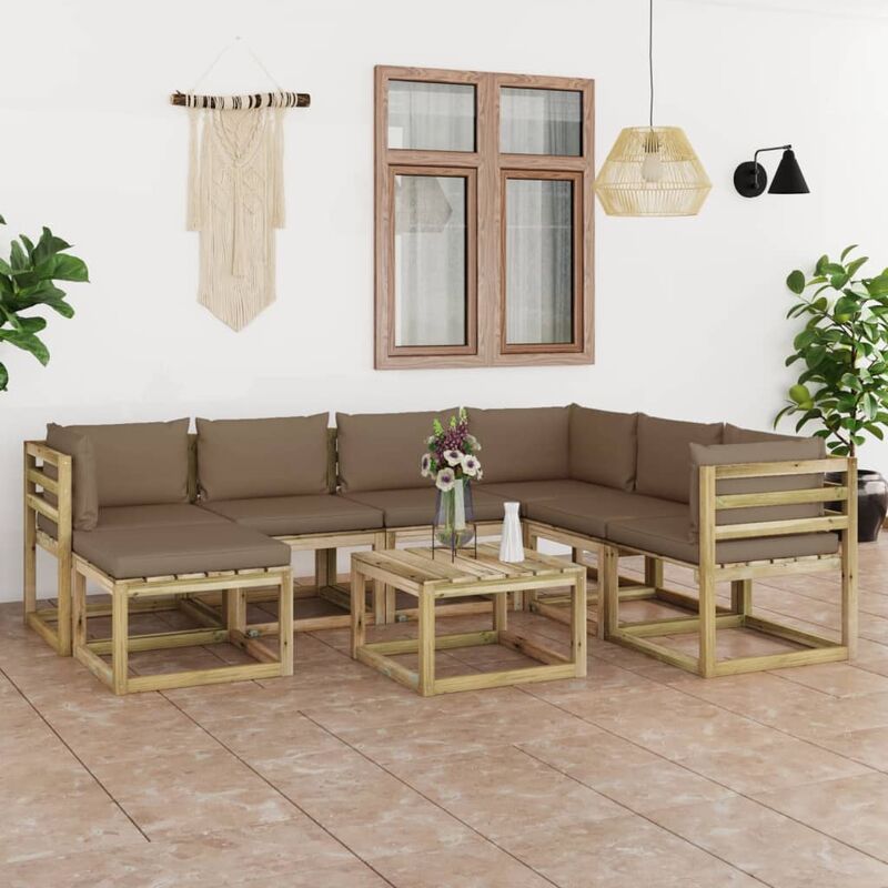 

Juego de muebles jardín 8 pzas cojines madera pino impregnado