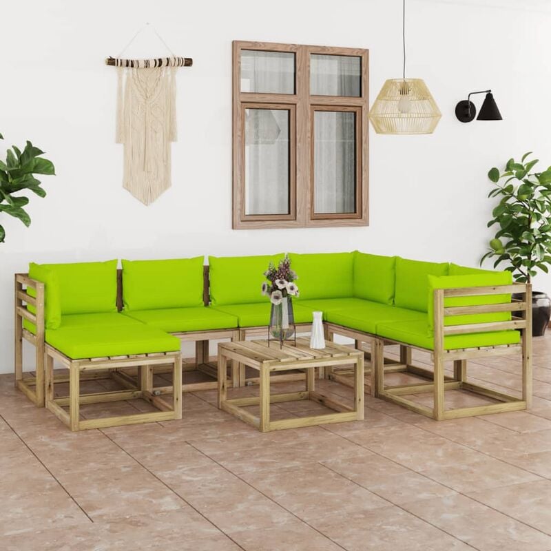 

Juego de muebles jardín 8 pzas cojines madera pino impregnado