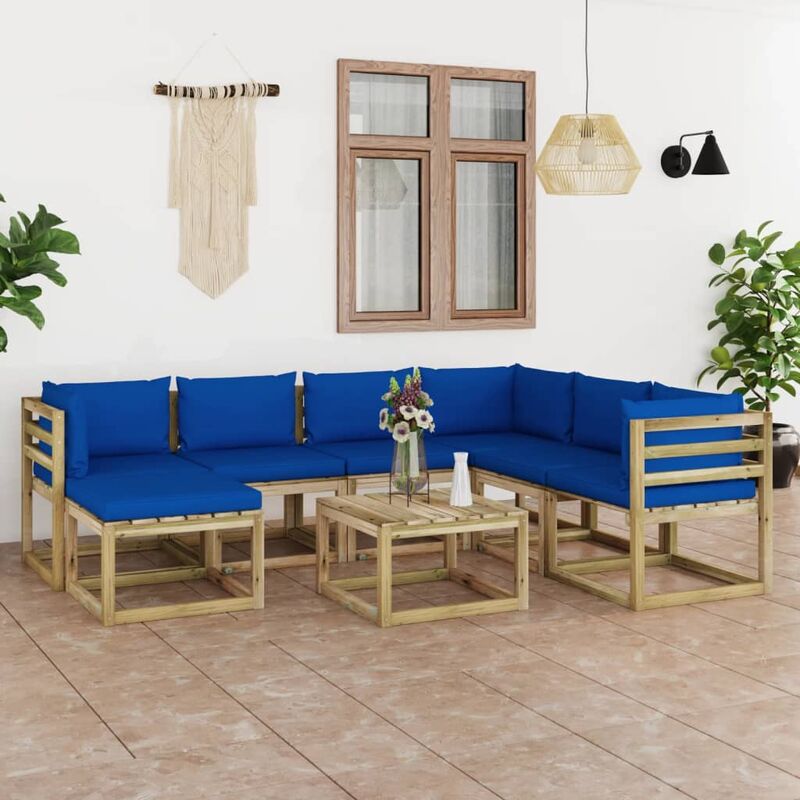

Juego de muebles jardín 8 pzas cojines madera pino impregnado