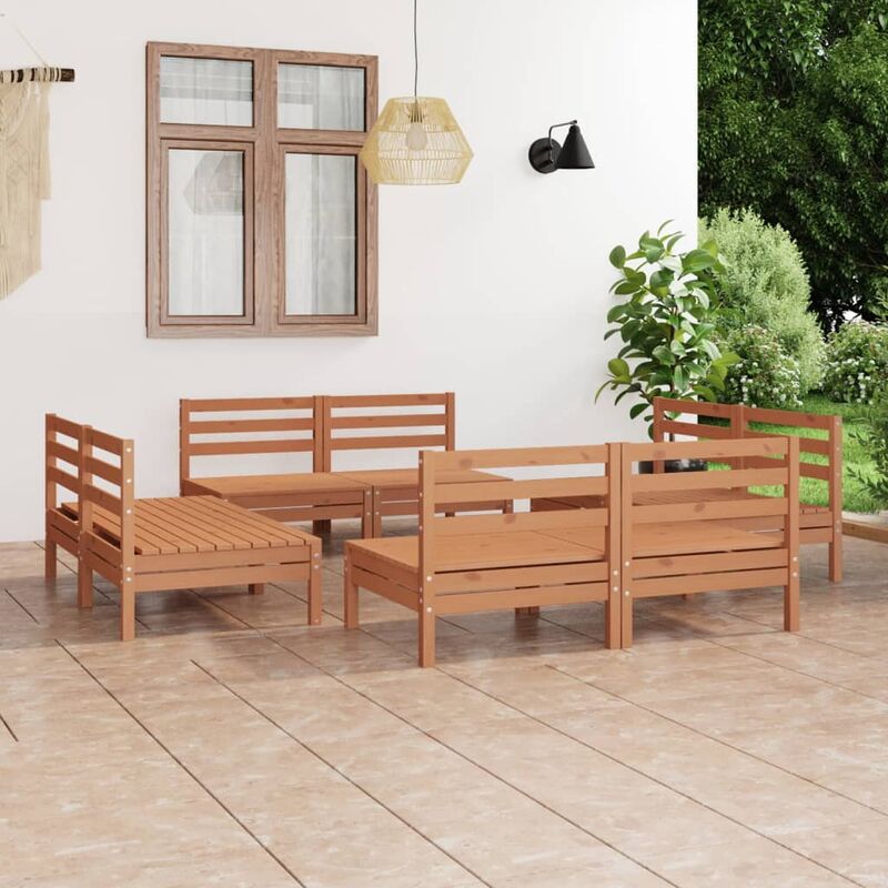 

Juego de muebles jardín 8 pzas madera maciza pino marrón miel