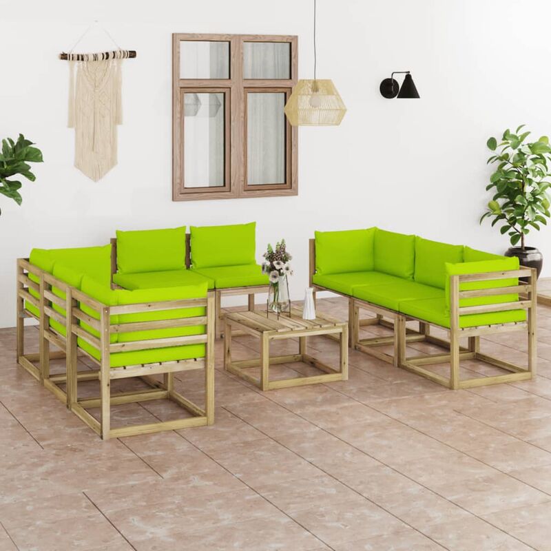 

Juego de muebles jardín 9 pzas cojines madera pino impregnada