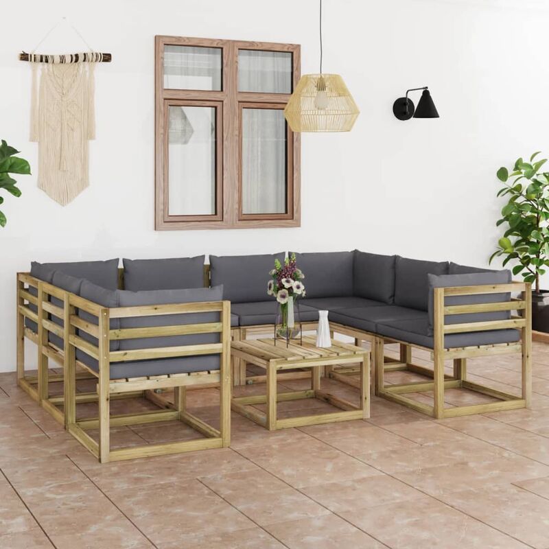 

Juego de muebles jardín 9 pzas cojines madera pino impregnado
