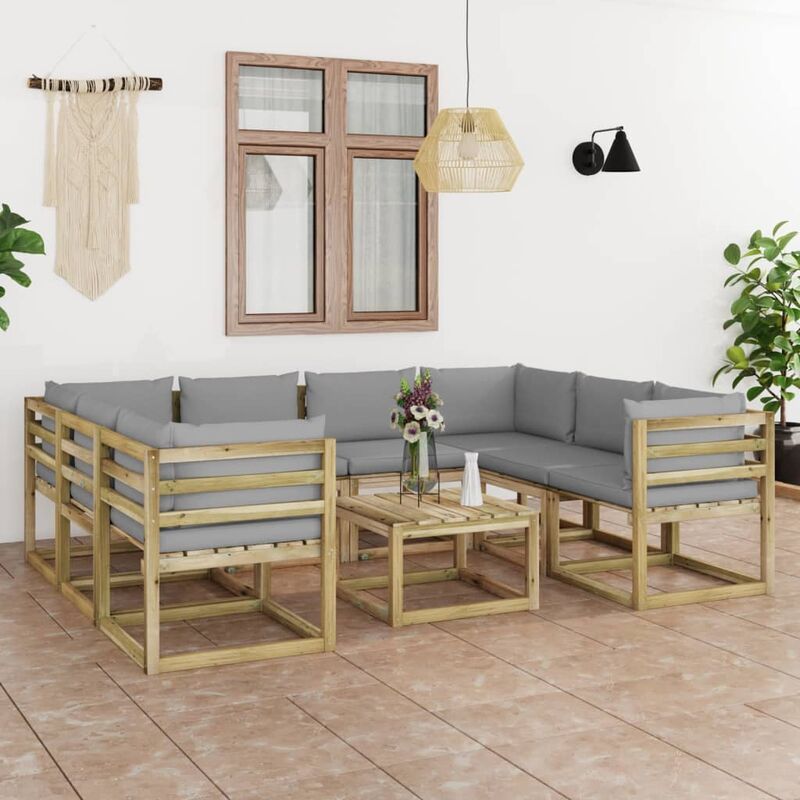 

Juego de muebles jardín 9 pzas cojines madera pino impregnado