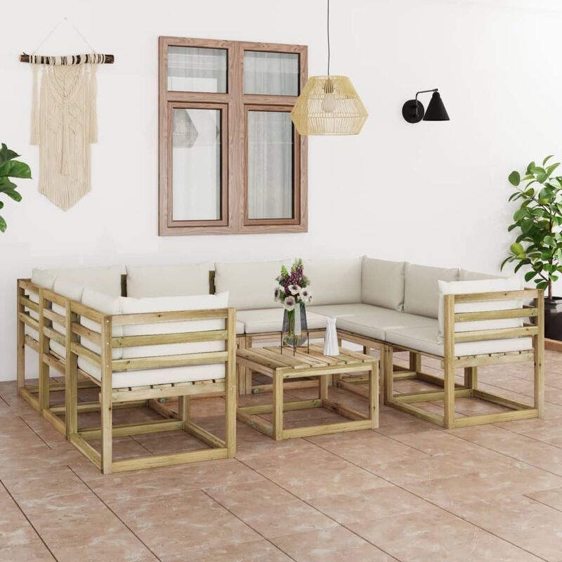 

Juego de muebles jardín 9 pzas cojines madera pino impregnado